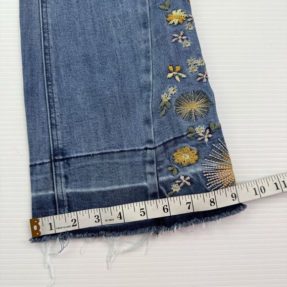 Ashley Mason Premium Jeans Sz 5/27 Flare Daisy Embroidered Raw Hem Y2K Boho - Picture 13 of 13